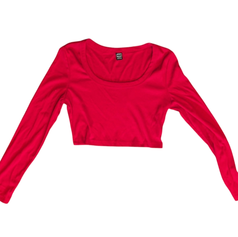 SHEIN Vibrant Red Long Sleeve Crop Top